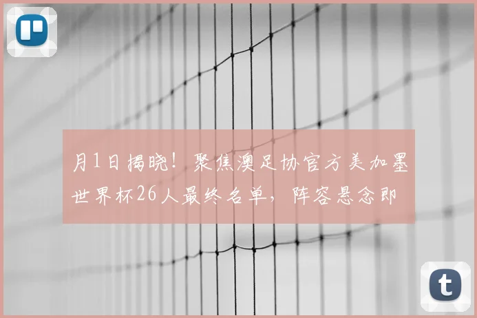 月1日揭晓!聚焦澳足协官方美加墨世界杯26人最终名单,阵容悬念即将破解